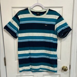 HUF Men's Striped Blue T-Shirt Size Large